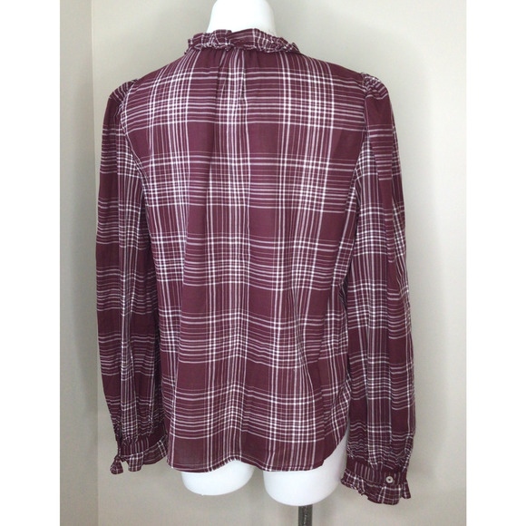 Evereve Marron w/ White Plaid Peasant Boho Blouse Size XL - Picture 4 of 7